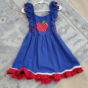 Girls Apple Ruffle Back To School Dress SzXL (4-5)